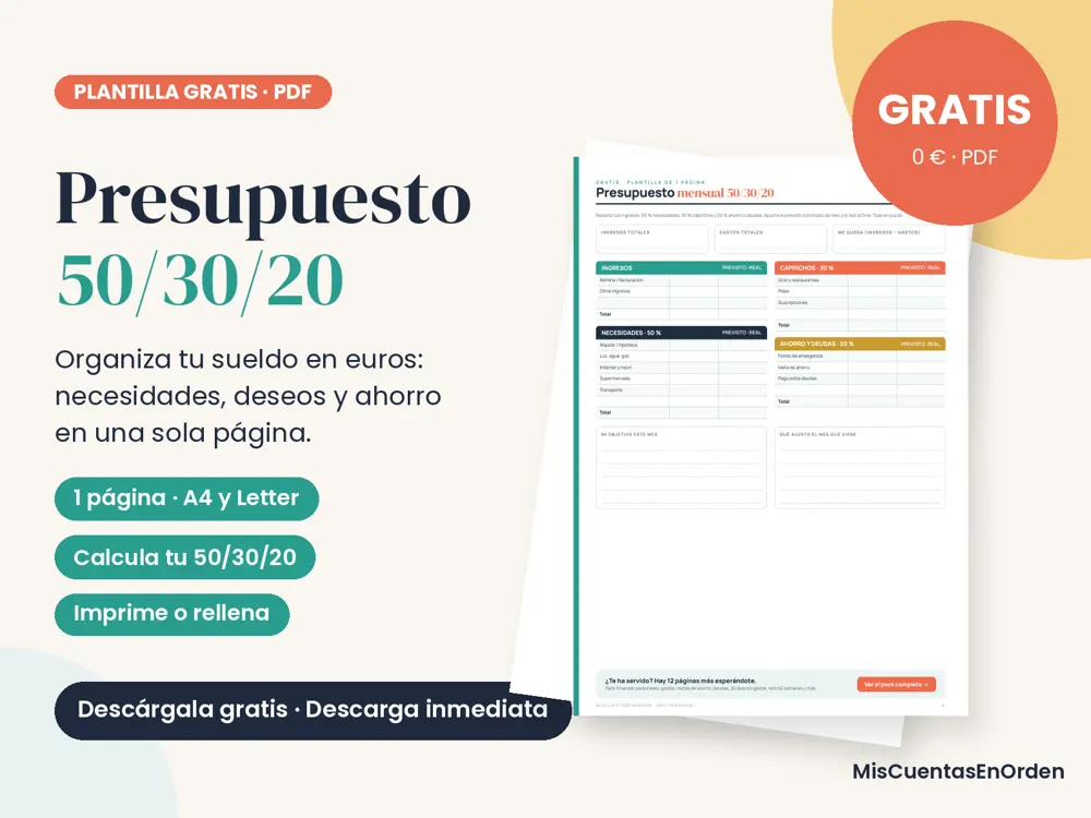 Plantilla gratis de presupuesto 50/30/20